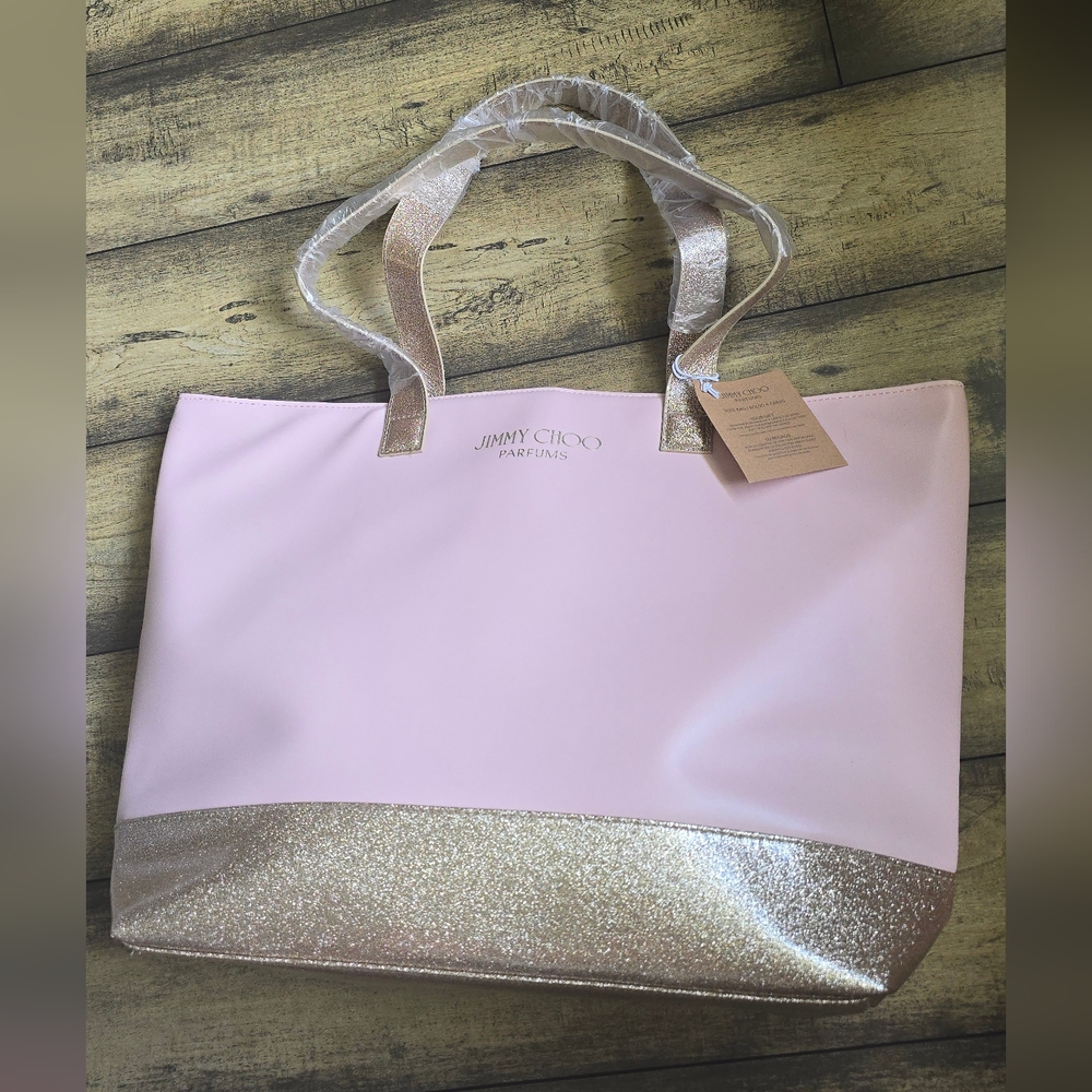 Jimmy Choo Pink and Gold Tote Bag with Metallic Handles